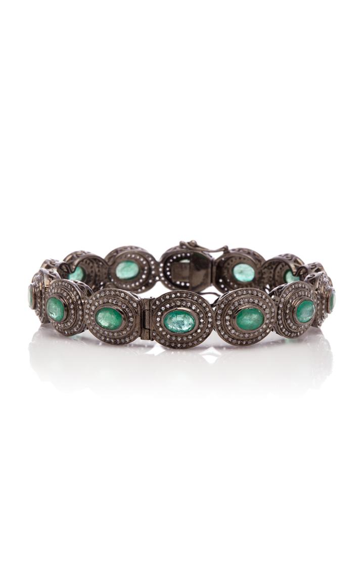 Sanjay Kasliwal Silver Emerald And Diamond Bracelet
