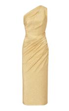 Dolce & Gabbana One-shoulder Ruched Silk-blend Lurex Midi Dress