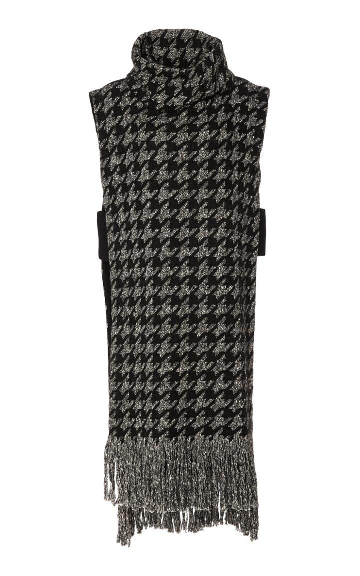Oscar De La Renta Sleeveless Houndstooth Jacquard Turtleneck Poncho