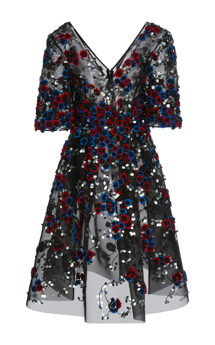 Zac Posen Hand Embroidered A-line Midi Dress