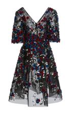 Zac Posen Hand Embroidered A-line Midi Dress