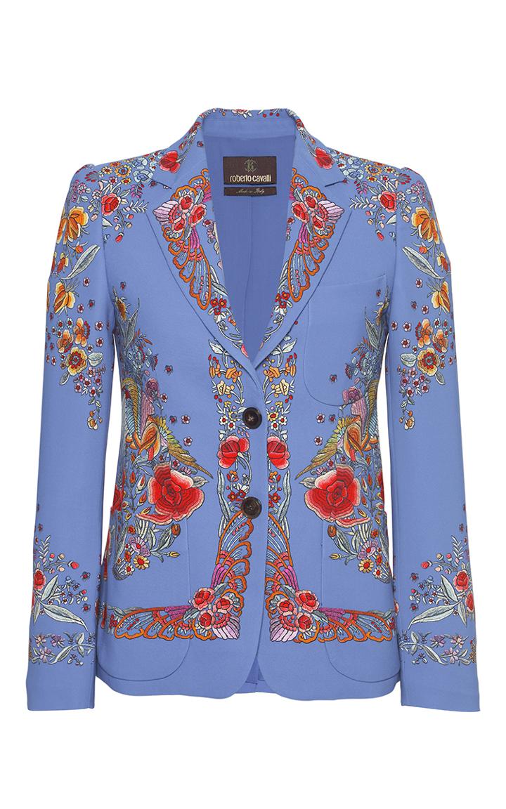 Roberto Cavalli Floral Embroidered Stretch Cady Blazer