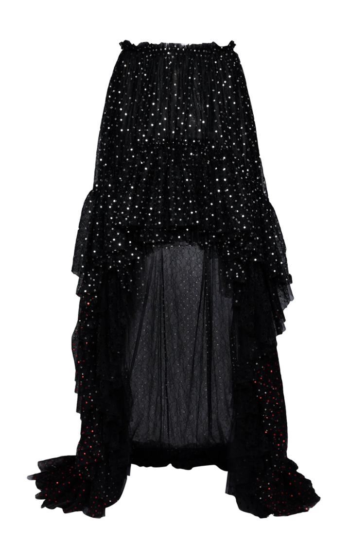 Moda Operandi Anas Jourden Laced Polka-dot Print Ruffled Maxi Skirt Size: 38