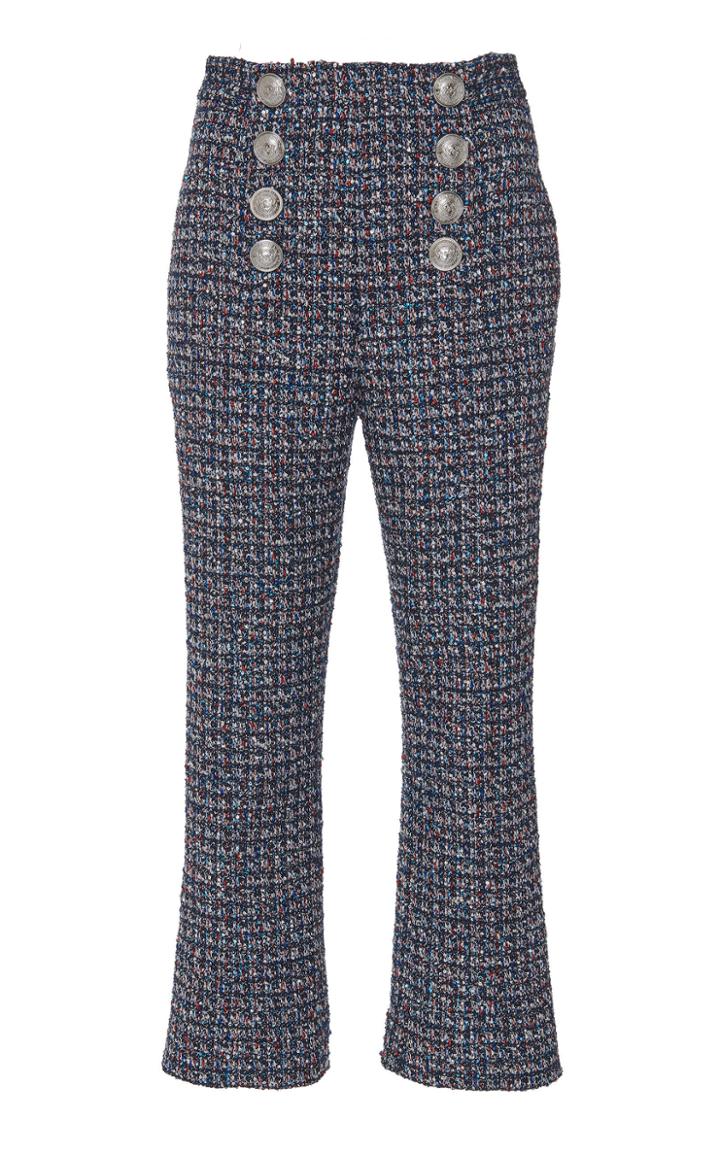 Balmain Cropped Sequin Tweed Flared Pants