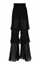 Alberta Ferretti Embroidered Ruffled Silk Wide-leg Pants