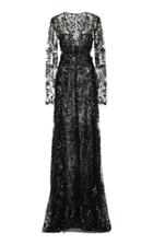 Naeem Khan Sequin Embroidered Organza Long Sleeve Gown