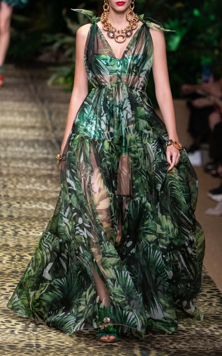 Moda Operandi Dolce & Gabbana Tiered Printed Organza Dress Size: 36