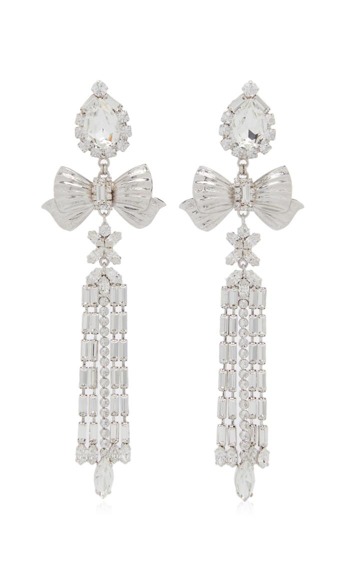 Moda Operandi Alessandra Rich Crystal Fringe Bow Statement Earrings