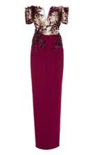 Pamella Roland Crepe Embellished Off The Shoulder Gown