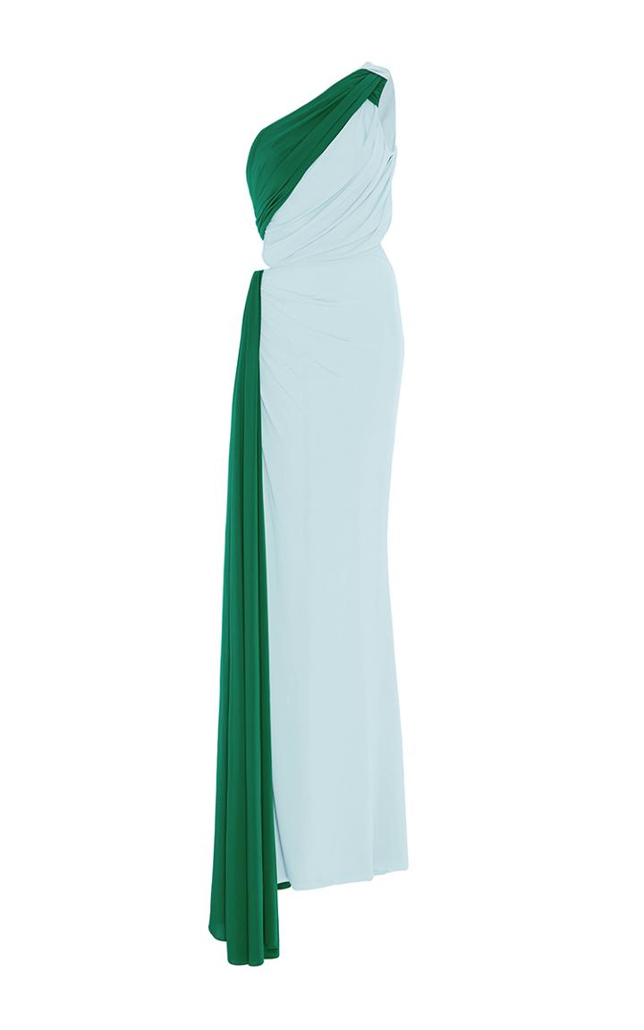 Elizabeth Kennedy One Shoulder Cutout Jersey Gown