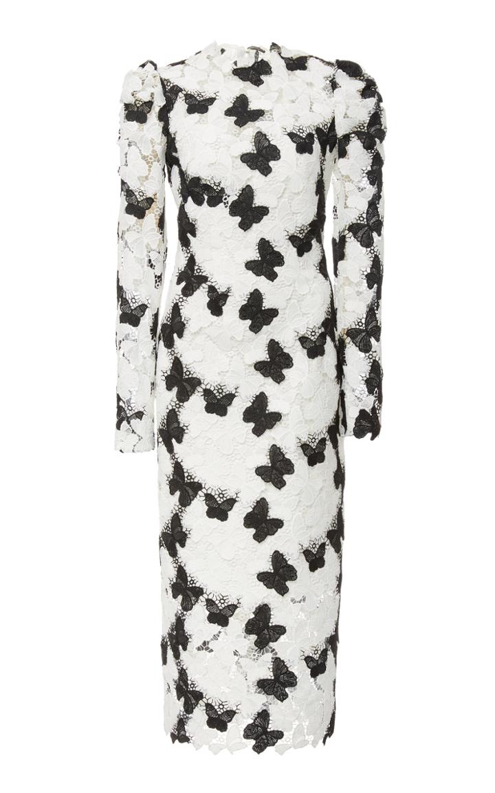 Monique Lhuillier Butterfly Guipure Lace Long Sleeve Sheath Dress