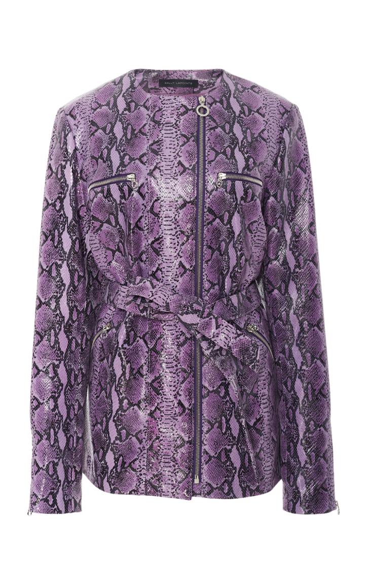 Sally Lapointe Belted Snake-effect Leather Jacket