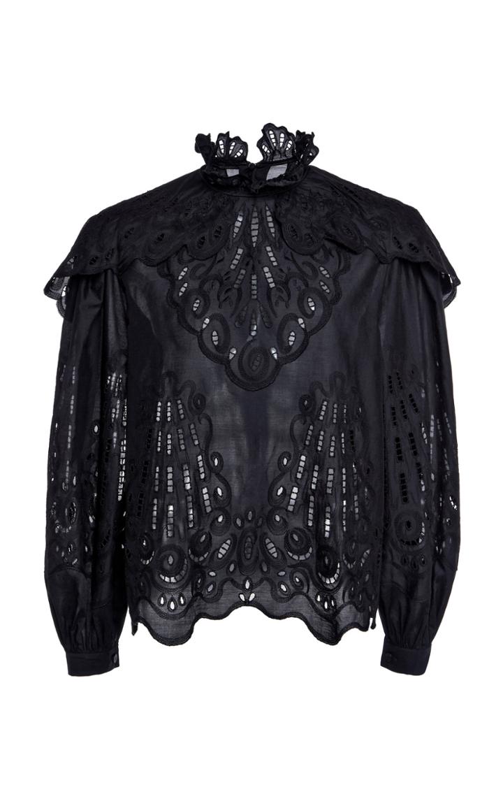 Moda Operandi Alberta Ferretti Muslin Eyelit Embroidered Blouse Size: 36