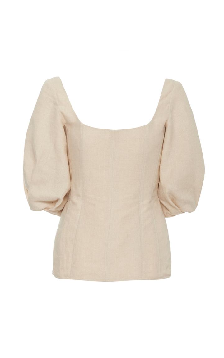 Moda Operandi Gabriela Hearst Hyades Puff-sleeve Corset Linen Top Size: 38
