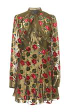 Anna Sui Tossed Roses Metallic Mini Dress