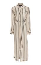 Asceno Twin Stripe Silk Long Sleeve Shirt Dress