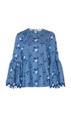 Andrew Gn Floral-print Fluted Sleeve Cotton Top