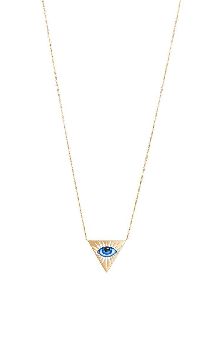 Moda Operandi Lito 14k Gold Small Blue Enamel Eye Necklace