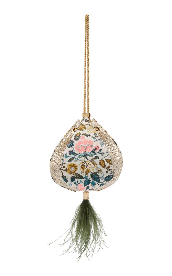 The Volon Cindy Feather-trimmed Floral-jacquard Bag