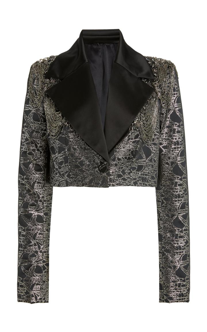 Moda Operandi Pamella Roland Satin-trimmed Metallic Jacquard Cropped Blazer