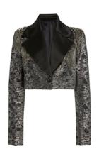 Moda Operandi Pamella Roland Satin-trimmed Metallic Jacquard Cropped Blazer