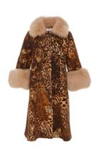 Saks Potts Yvonne Animal Print Fur Trimmed Wool Coat