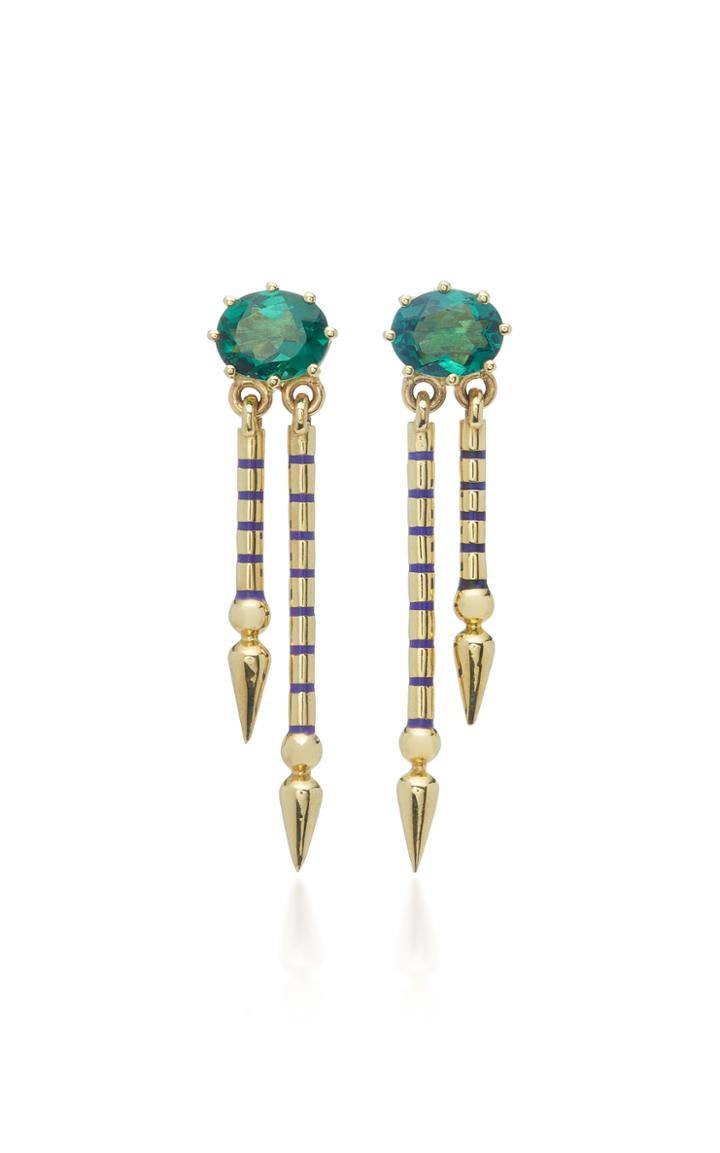 Sarah Hendler Shirley 18k Gold Green Gemstone Earrings