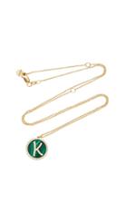 Noush Jewelry Treasure Disk Malachite Roman Initial Necklace