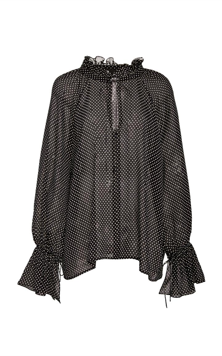 Nili Lotan Royan Sheer Polka-dot Silk Blouse