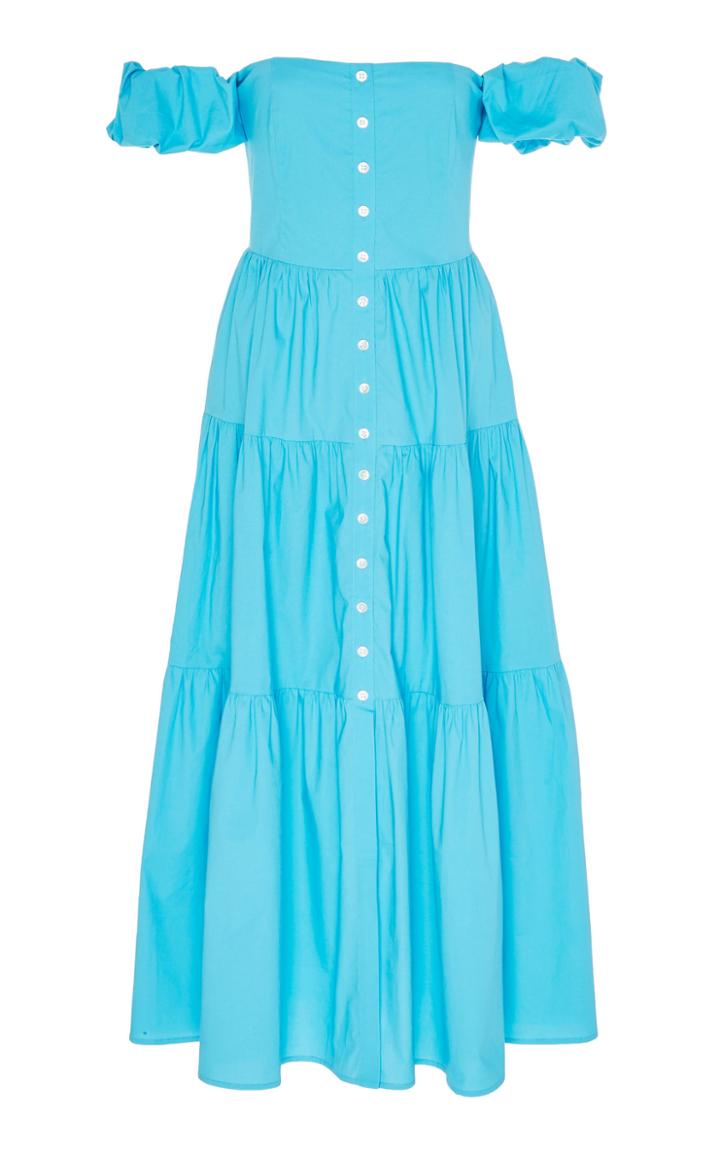Moda Operandi Staud Elio Off-the-shoulder Cotton-linen Midi Dress Size: 00