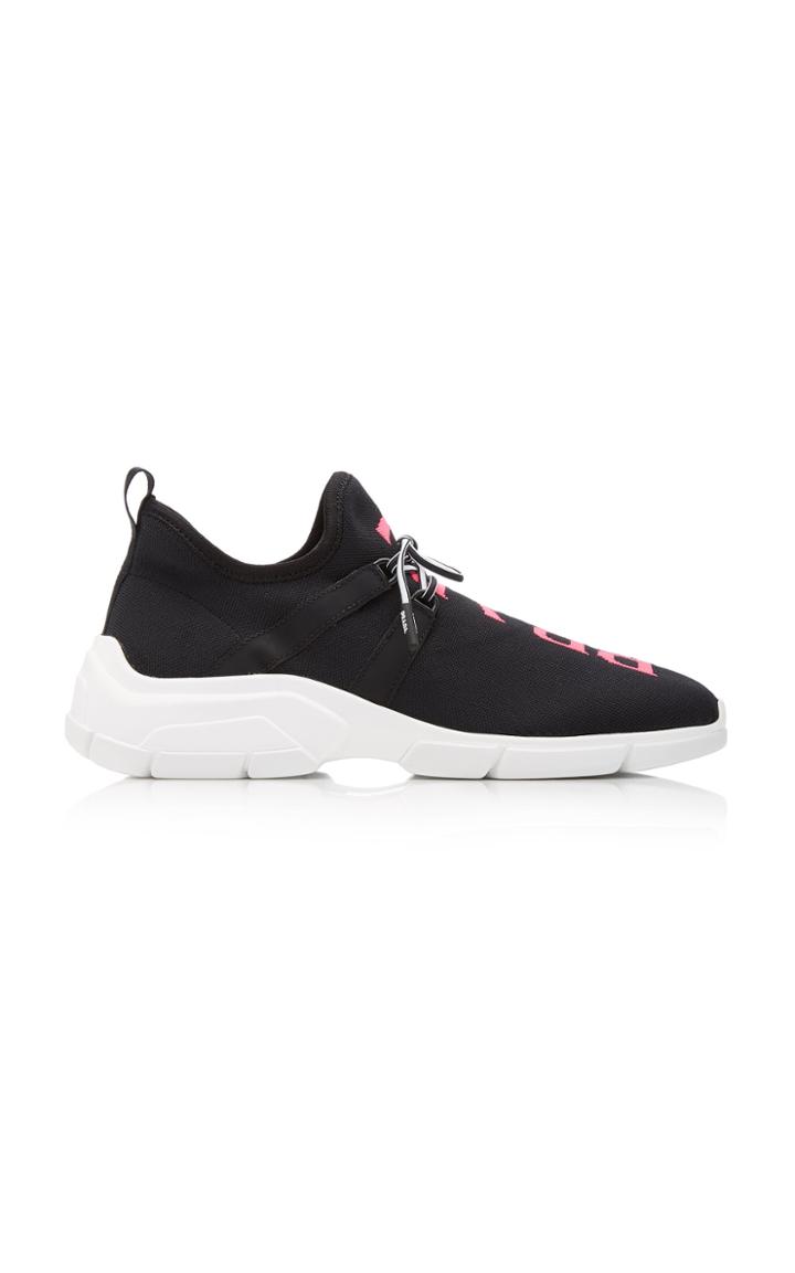 Prada Leather-trimmed Intarsia Stretch-knit Sneakers