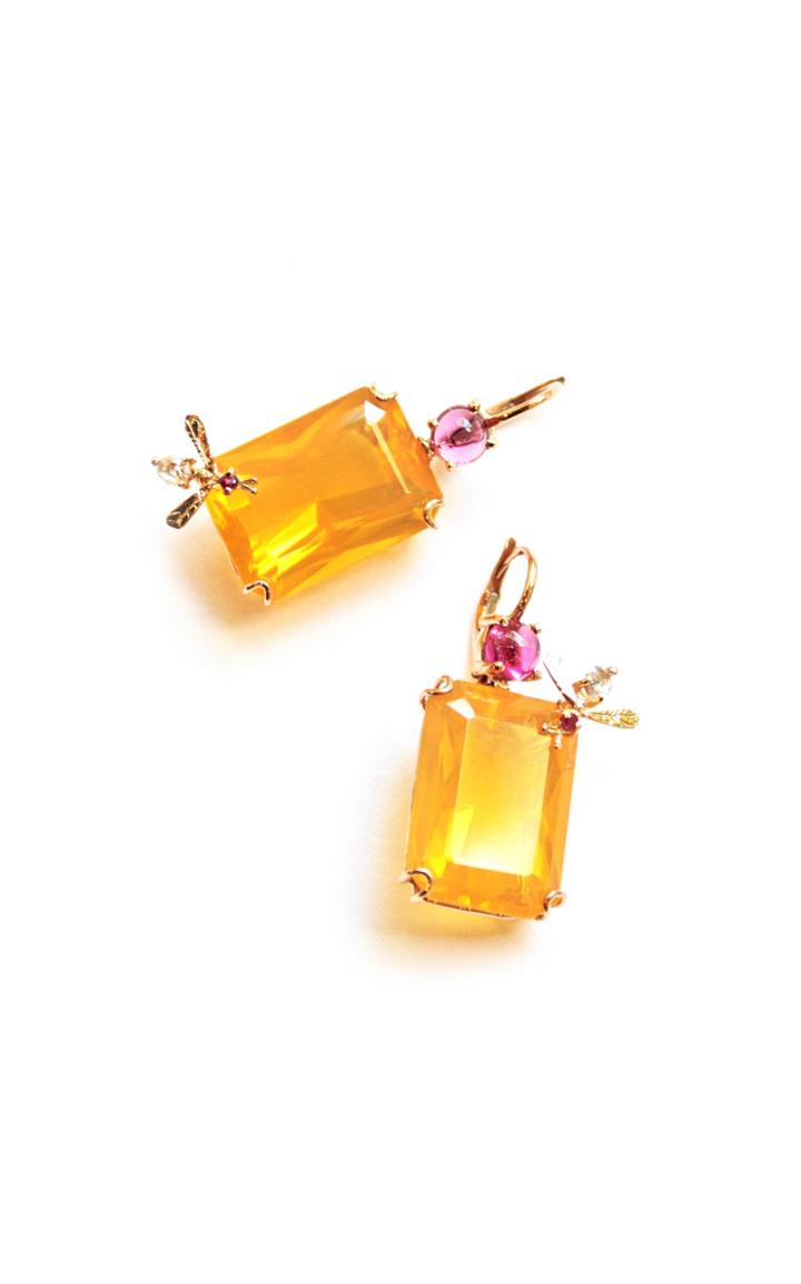 Moda Operandi Sharon Khazzam One Of A Kind Fire Opal And Rubellite Bee Earrings