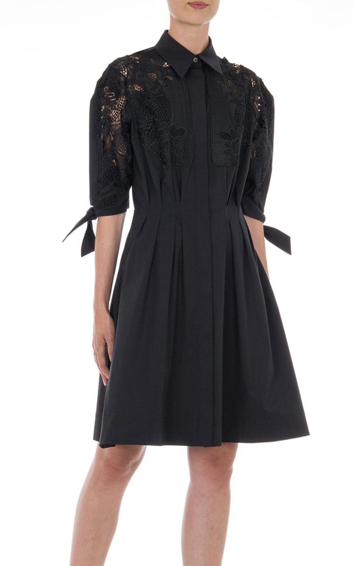 Moda Operandi Alberta Ferretti Lace-inset Cotton Poplin Mini Shirt Dress