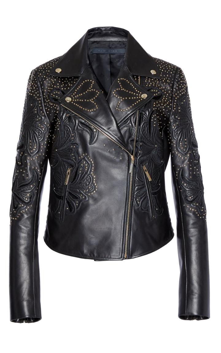 Elie Saab Embroidered Moto Leather Jacket