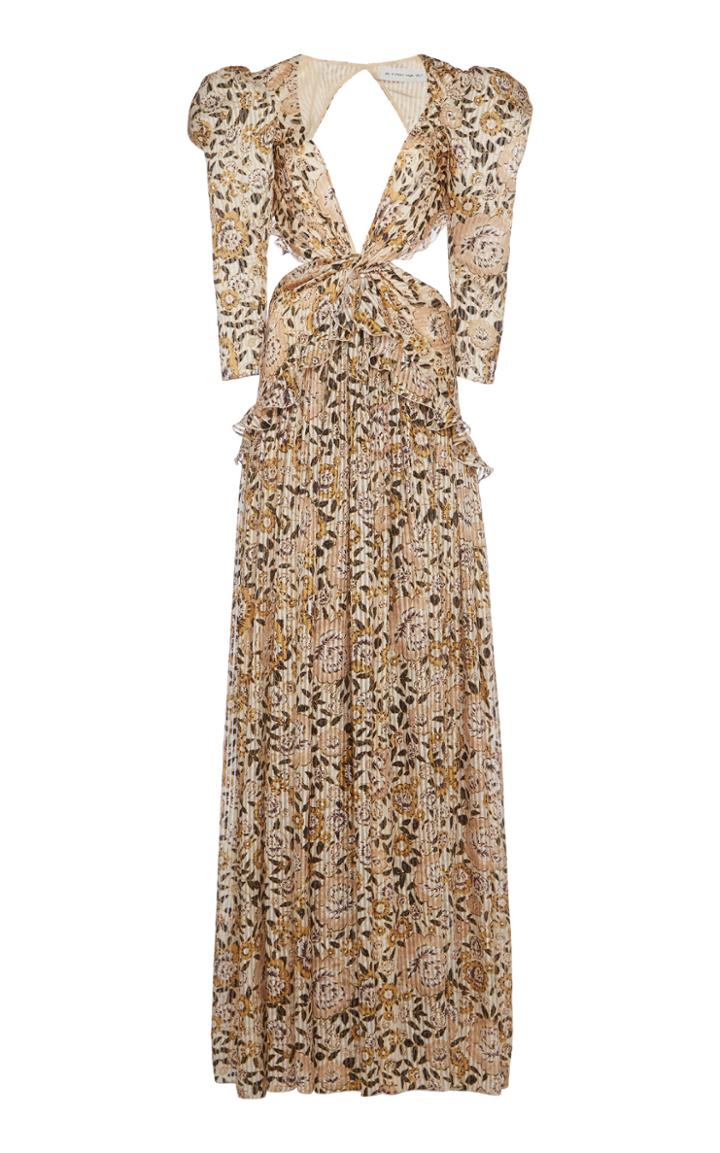 Etro Tundra Cutout Printed Metallic Silk Maxi Dress