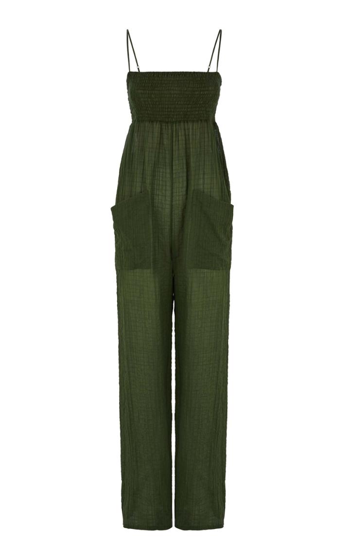 Three Graces London Tallie Smocked Cotton Jumpsuit