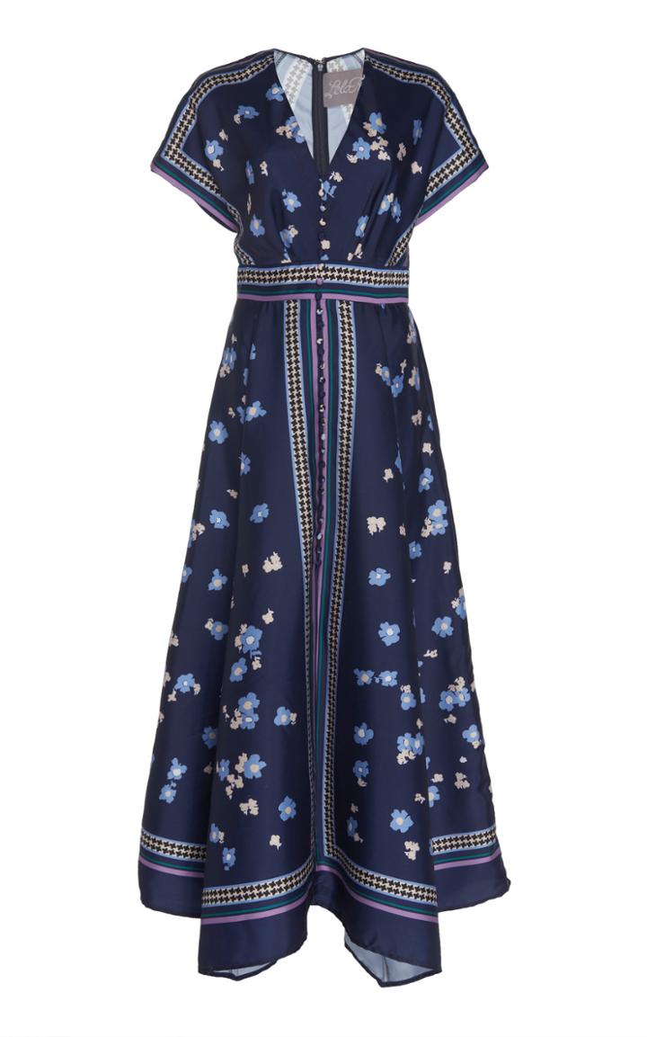 Lela Rose V-neck Button Front Printed Dress