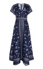Lela Rose V-neck Button Front Printed Dress