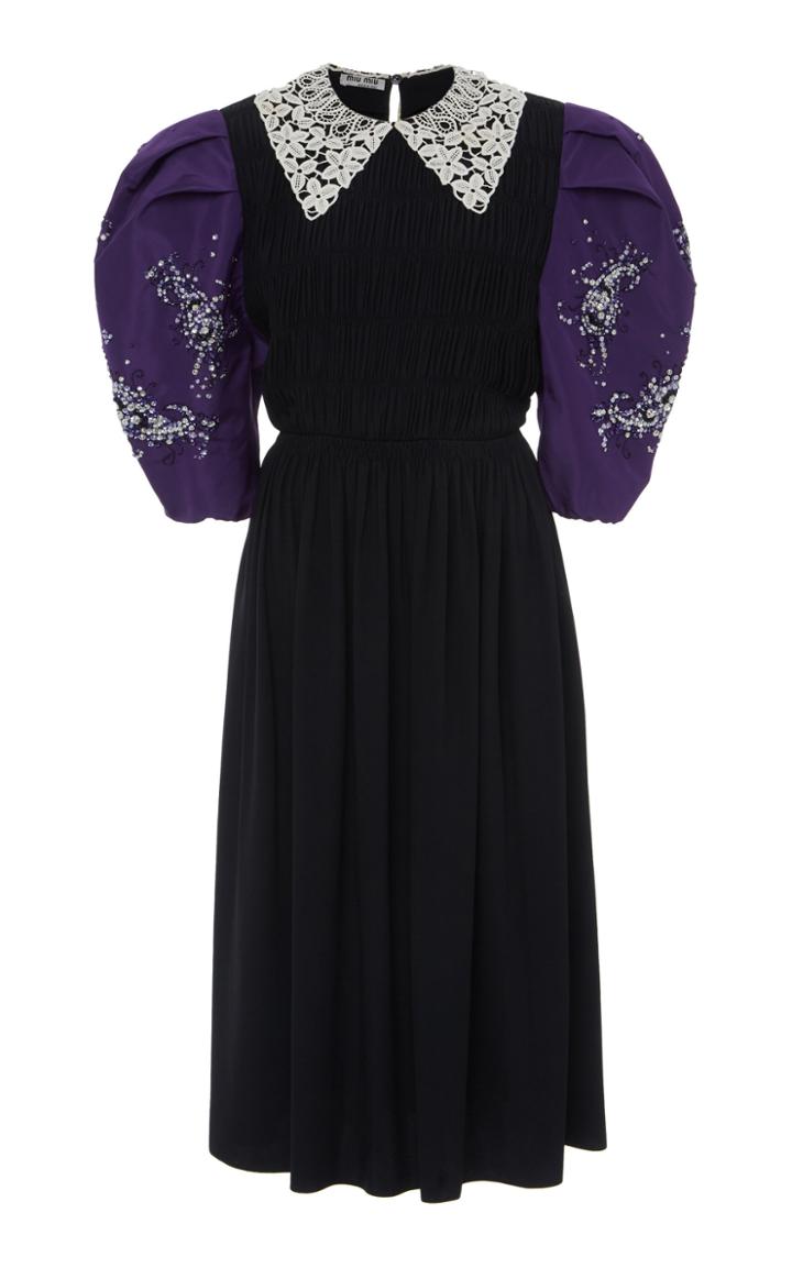 Miu Miu Collared Puff Sleeve Midi Dress