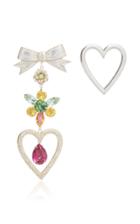Rodarte Silver Heart And Bow Earrings With Swarovski Crystal Details
