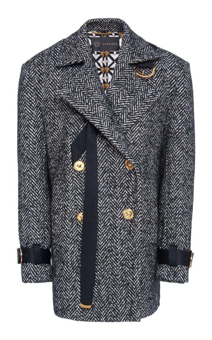 Versace Double Breasted Belted Wool-blend Jacket