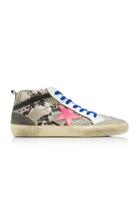 Golden Goose Mid Star Distressed Snake-effect Leather And Suede Sneakers