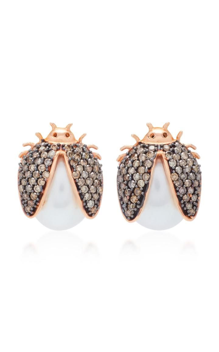 Carolina Neves 18k Rose Gold Pearl And Diamond Earrings