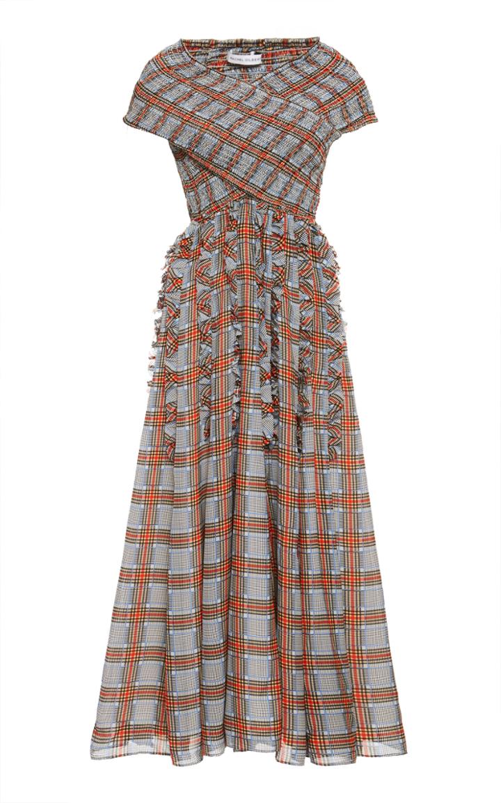 Rachel Gilbert Cordelia Gingham Print Ruffle-embellished Crepe Dress