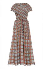 Rachel Gilbert Cordelia Gingham Print Ruffle-embellished Crepe Dress