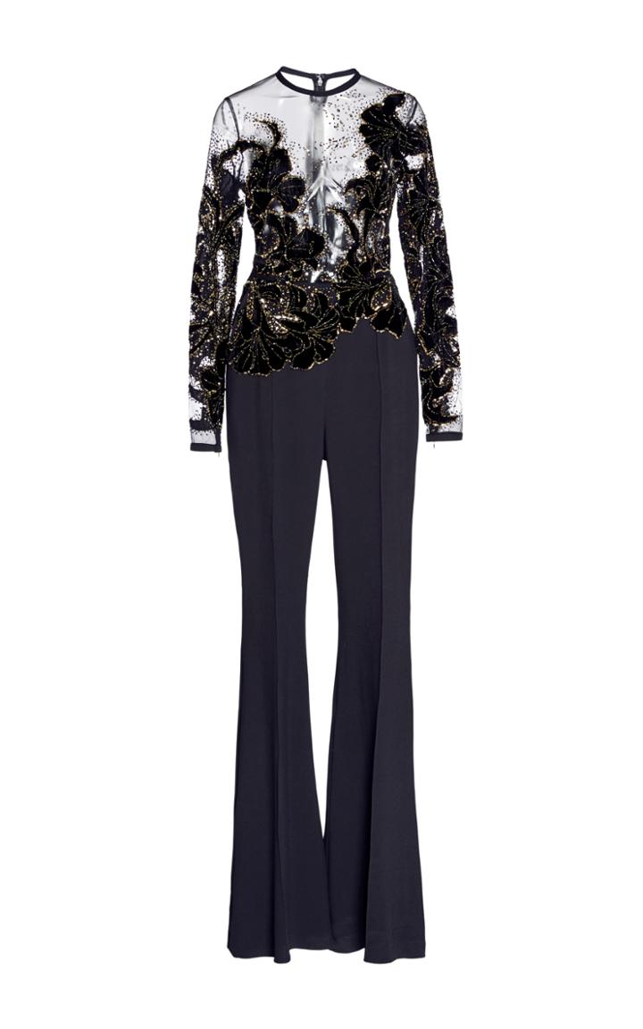 Elie Saab Bead Embroidered Long Sleeve Jumpsuit