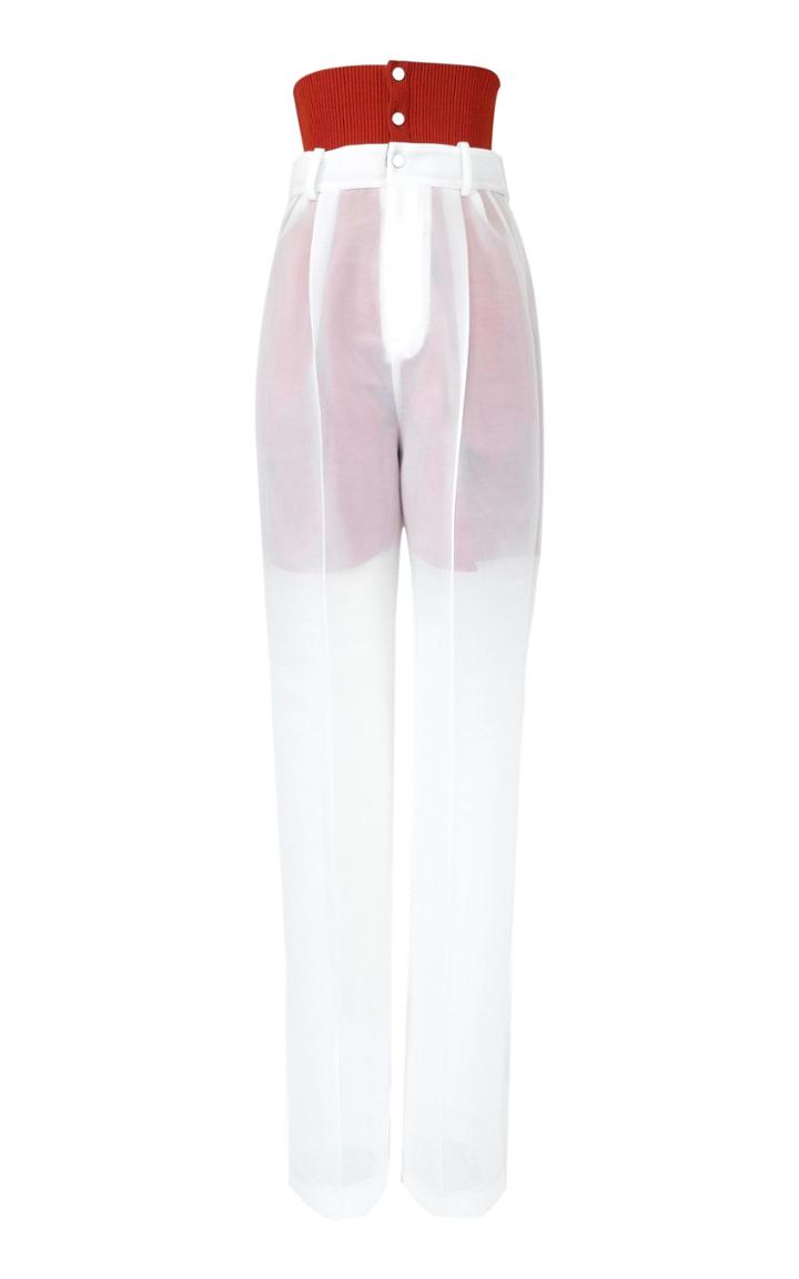 Moda Operandi Peter Do Knit-trimmed Pleated Organza Wide-leg Trousers