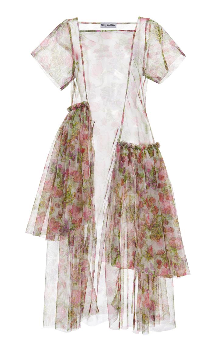 Molly Goddard Johanna Asymmetric Floral-print Tulle Dress