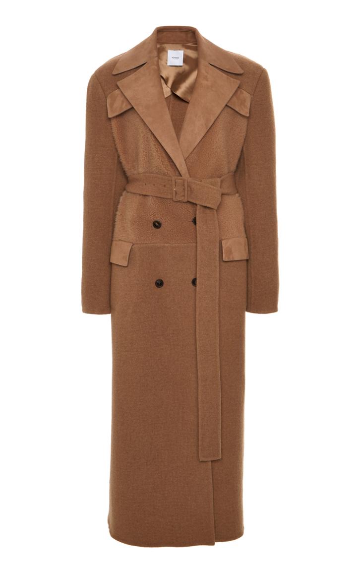 Moda Operandi Agnona Belted Suede-trimmed Camelhair Coat