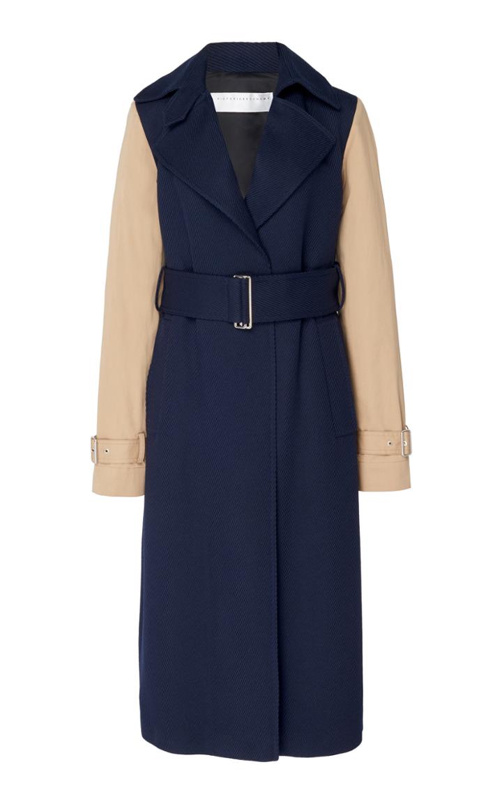 Victoria Beckham Contrast Sleeve Virgin Wool Trench Coat
